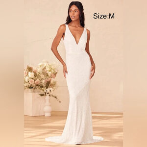 The sweetest vows white beaded sequin mermaid maxi gown